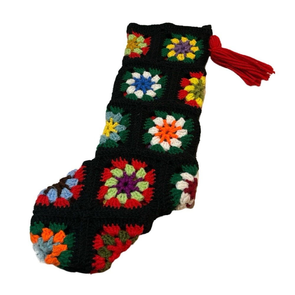 Vintage Crochet Patchwork Stocking Handmade